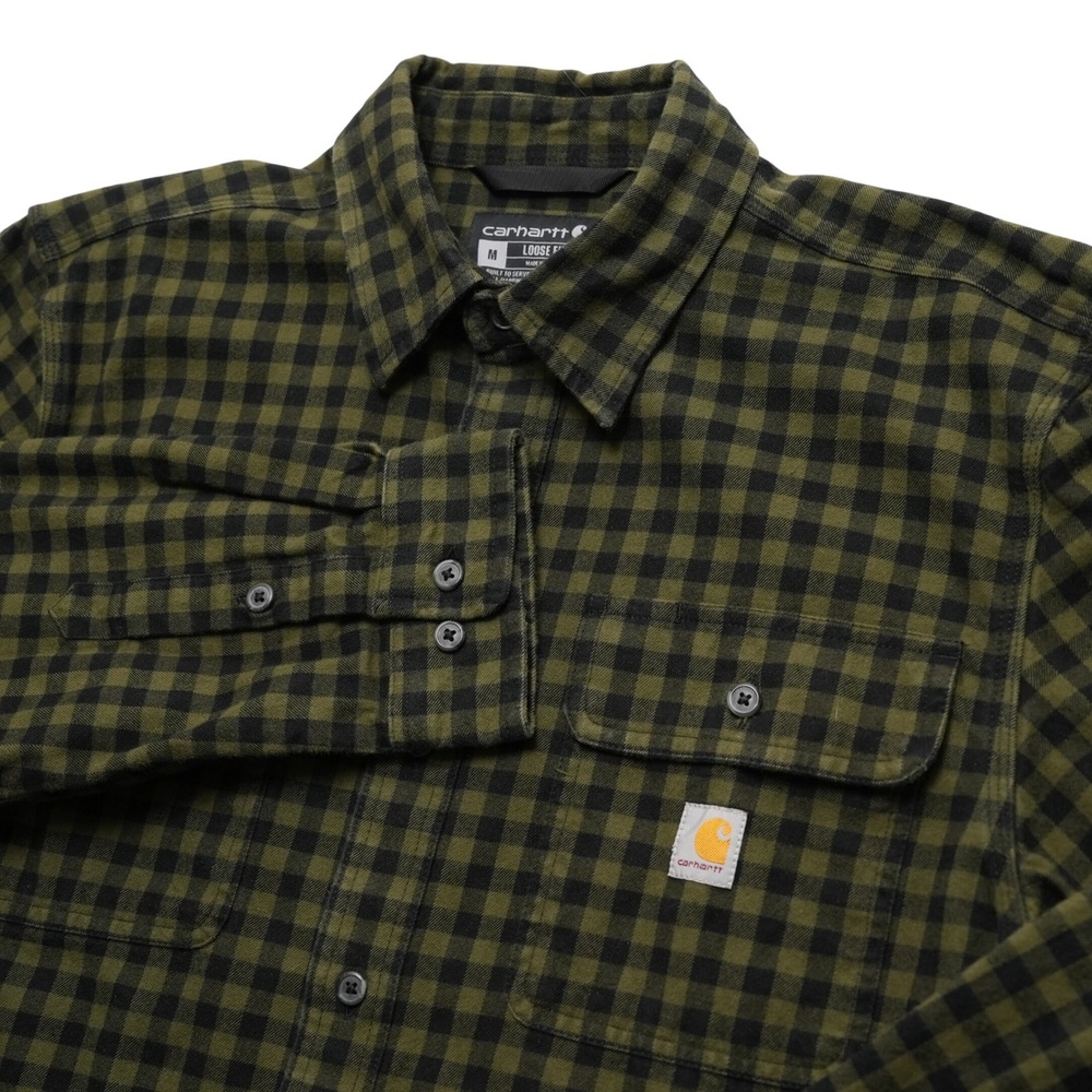 Carhartt Loose Fit Plaid Shirt Mens Medium Green Buffalo Check Workwear
